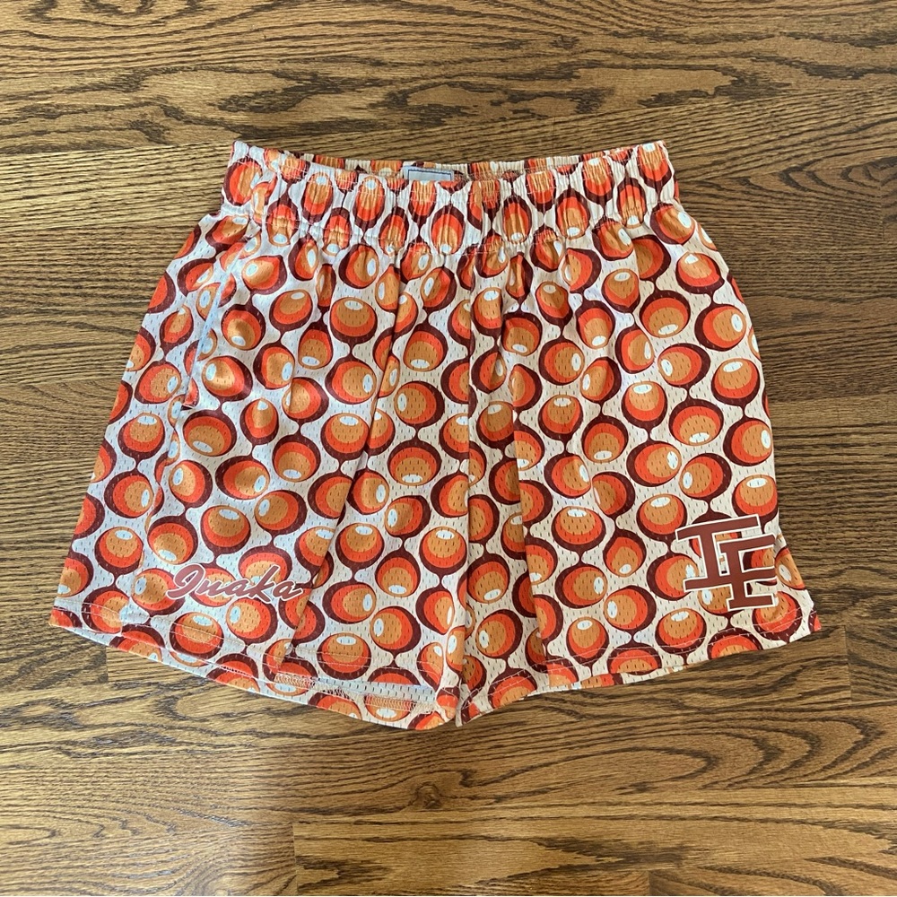 Inaka Power Lantern Men's Orange Shorts Medium HTF Amazing Pattern 5 Inch Inseam